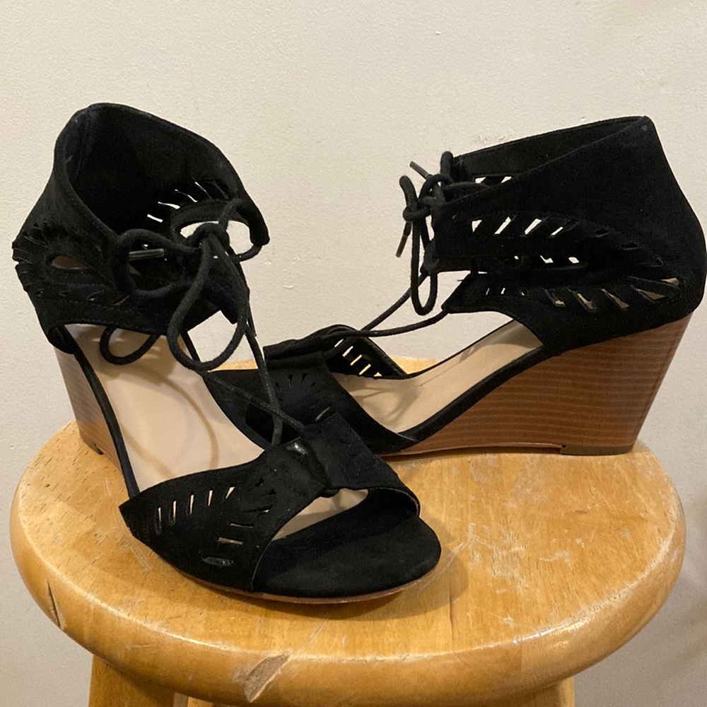 JustFab Black Wedge Sandals— Size 8.5